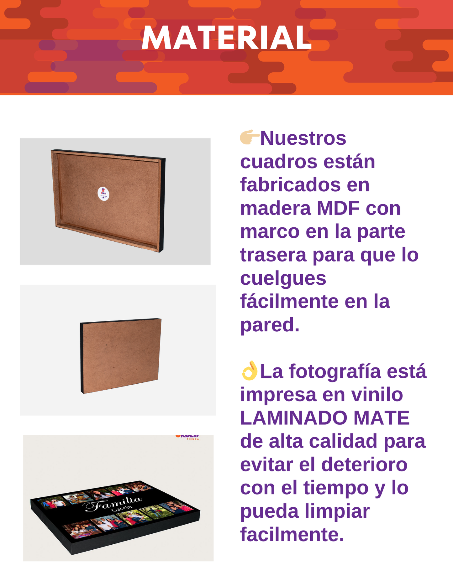 CUADRO 40X30 CM MEDIANO HORIZONTAL 10 FOTOS CON MENSAJE