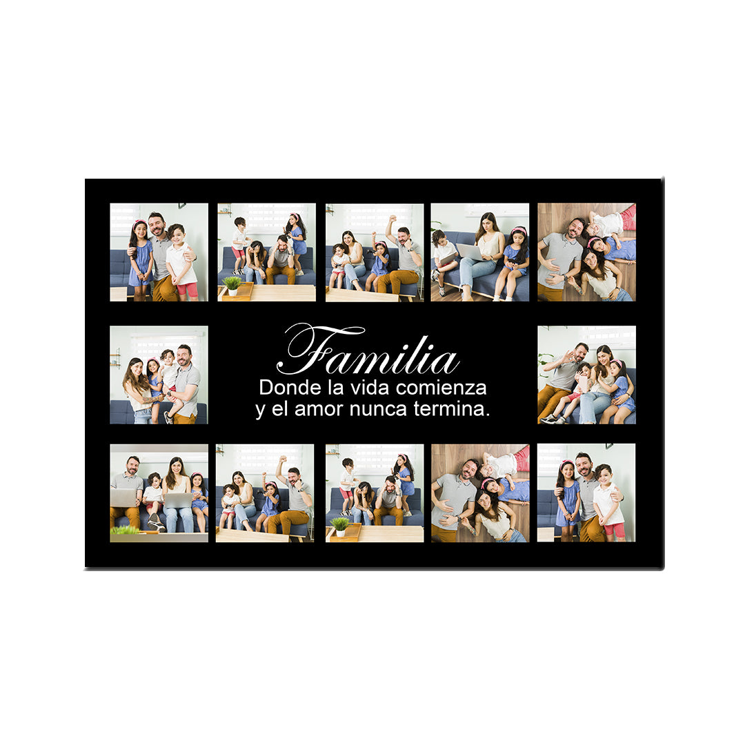 Cuadro Personalizado 45x30 cm con 12 Fotos y Mensaje