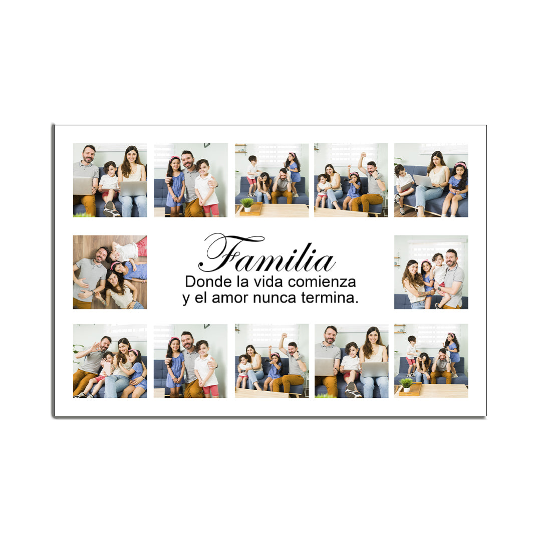 Cuadro Personalizado 45x30 cm con 12 Fotos y Mensaje