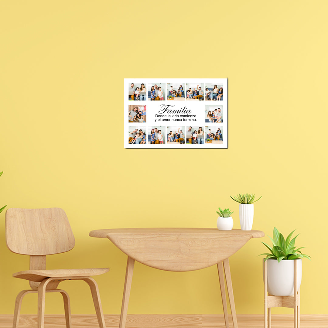Cuadro Personalizado 45x30 cm con 12 Fotos y Mensaje