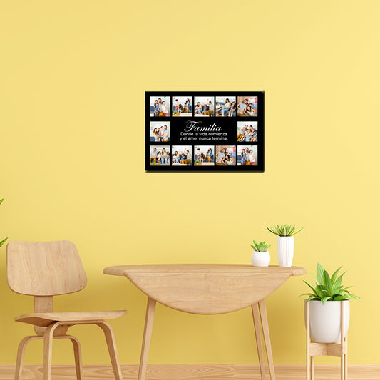 Cuadro Personalizado 45x30 cm con 12 Fotos y Mensaje