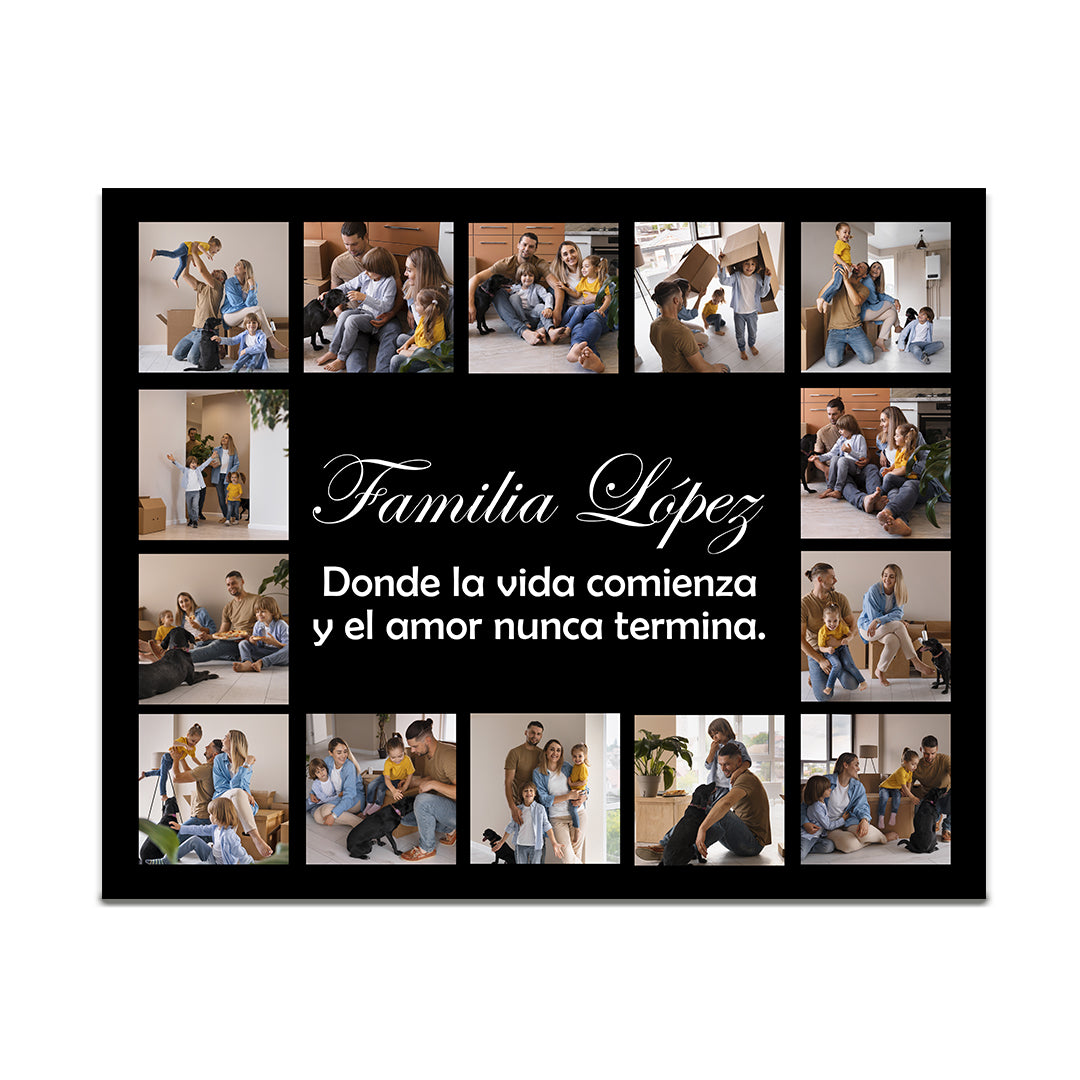 Cuadro Personalizado 40x50 cm con 14 Fotos y Mensaje