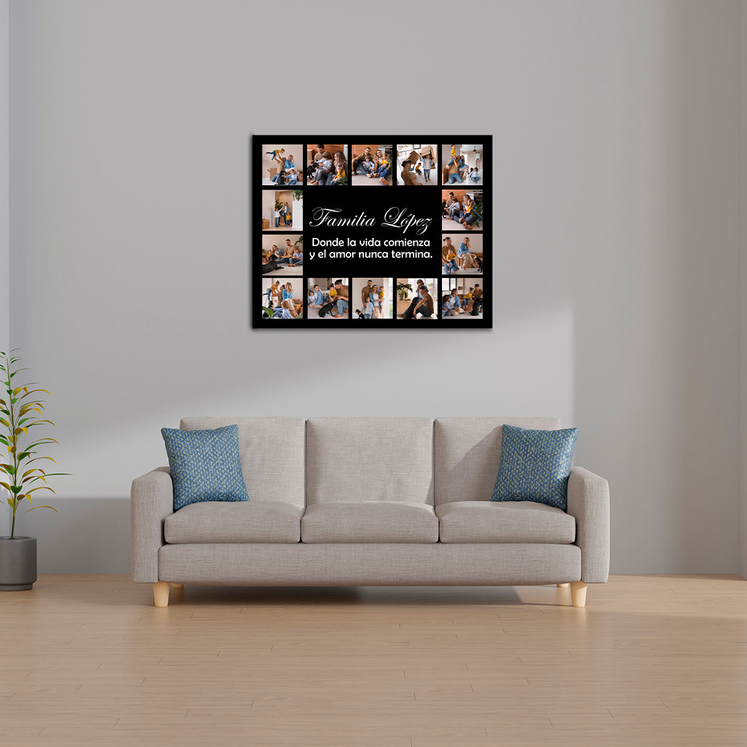 Cuadro Personalizado 40x50 cm con 14 Fotos y Mensaje