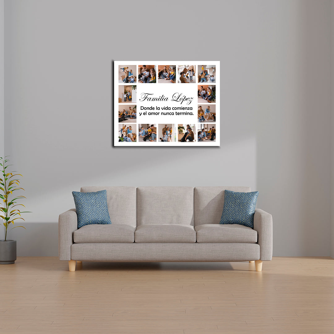 Cuadro Personalizado 40x50 cm con 14 Fotos y Mensaje