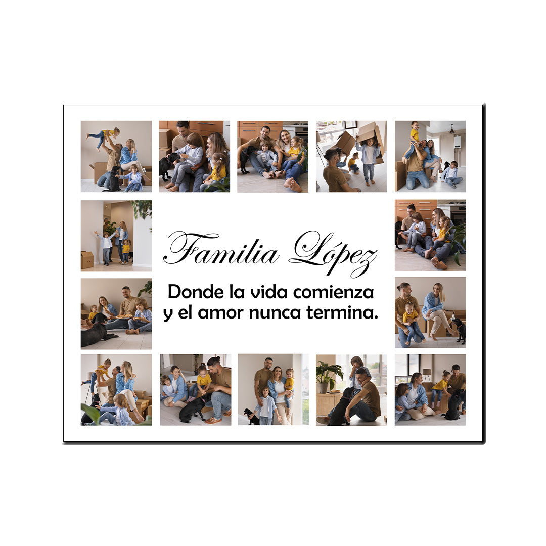 Cuadro Personalizado 40x50 cm con 14 Fotos y Mensaje
