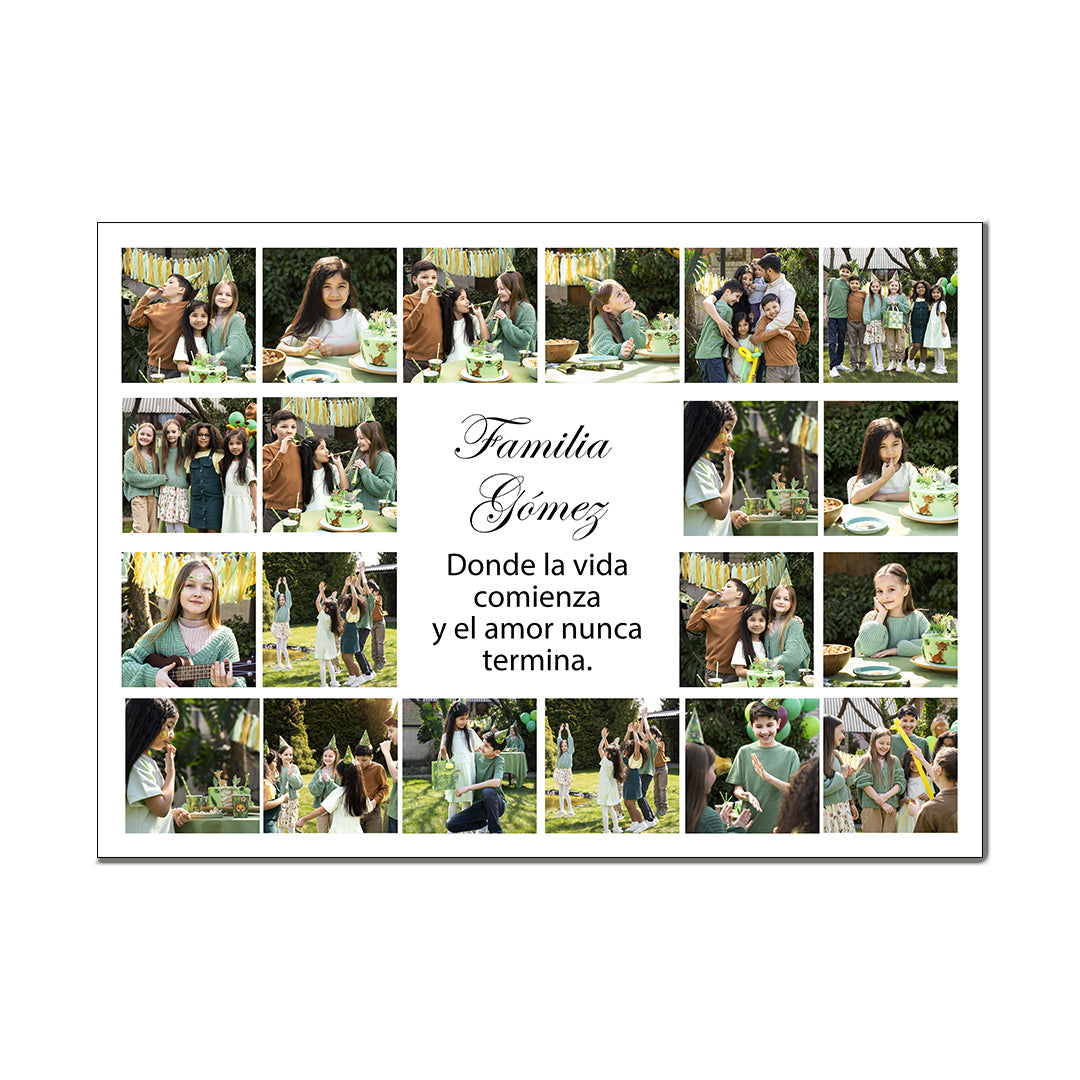 Cuadro Personalizado 70x50 cm con 20 Fotos y Mensaje