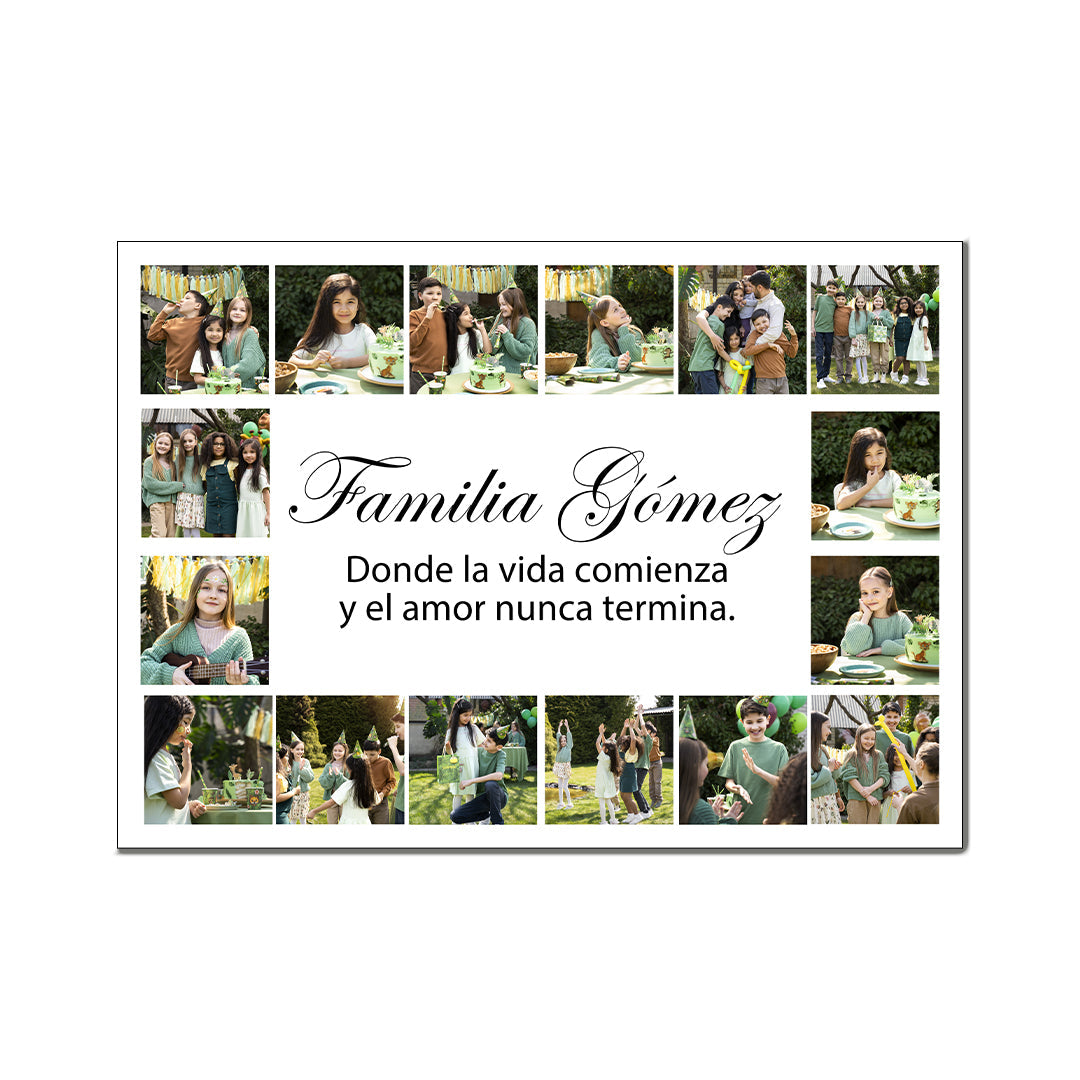 Cuadro Personalizado 100x70 cm con 16 Fotos y Mensaje