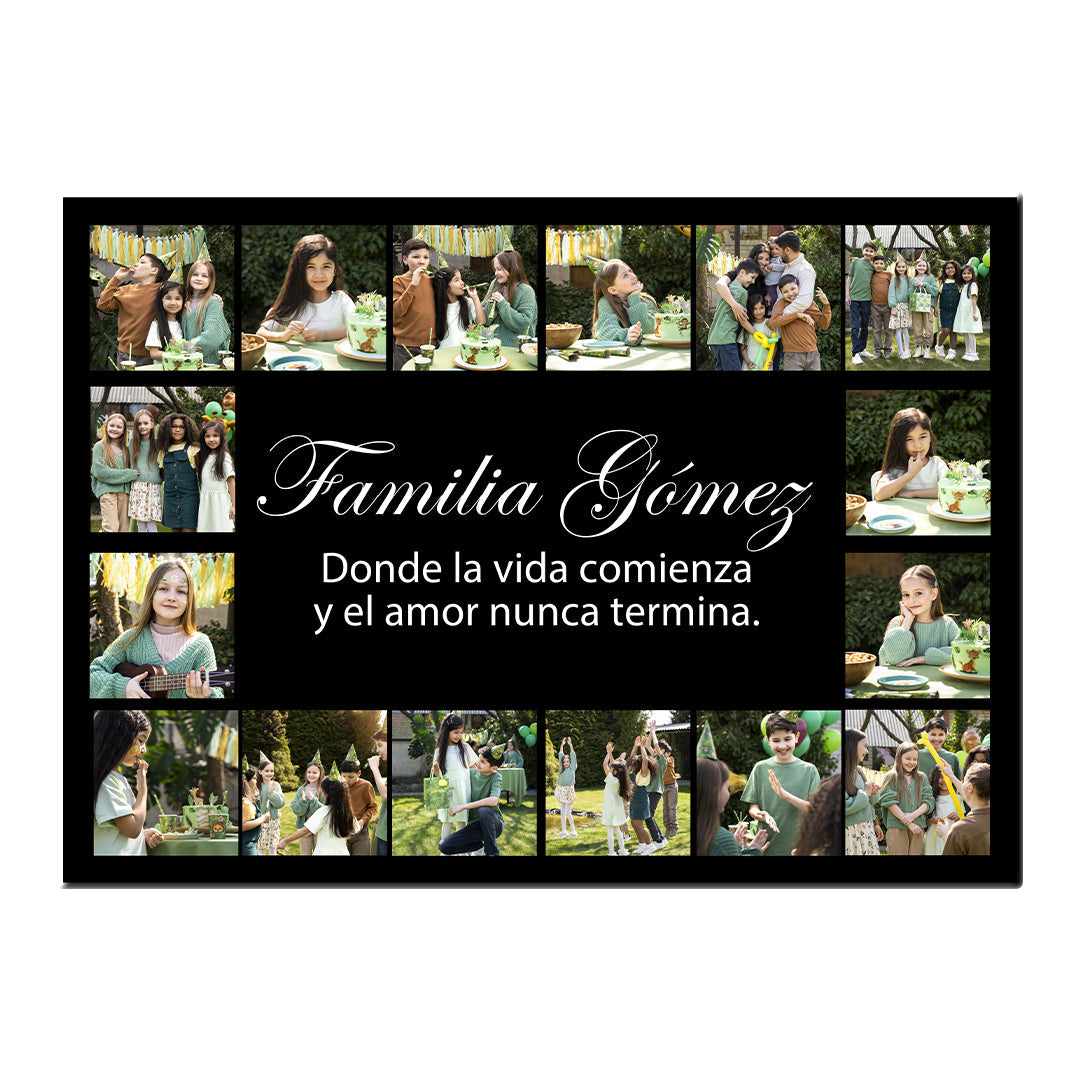 Cuadro Personalizado 100x70 cm con 16 Fotos y Mensaje
