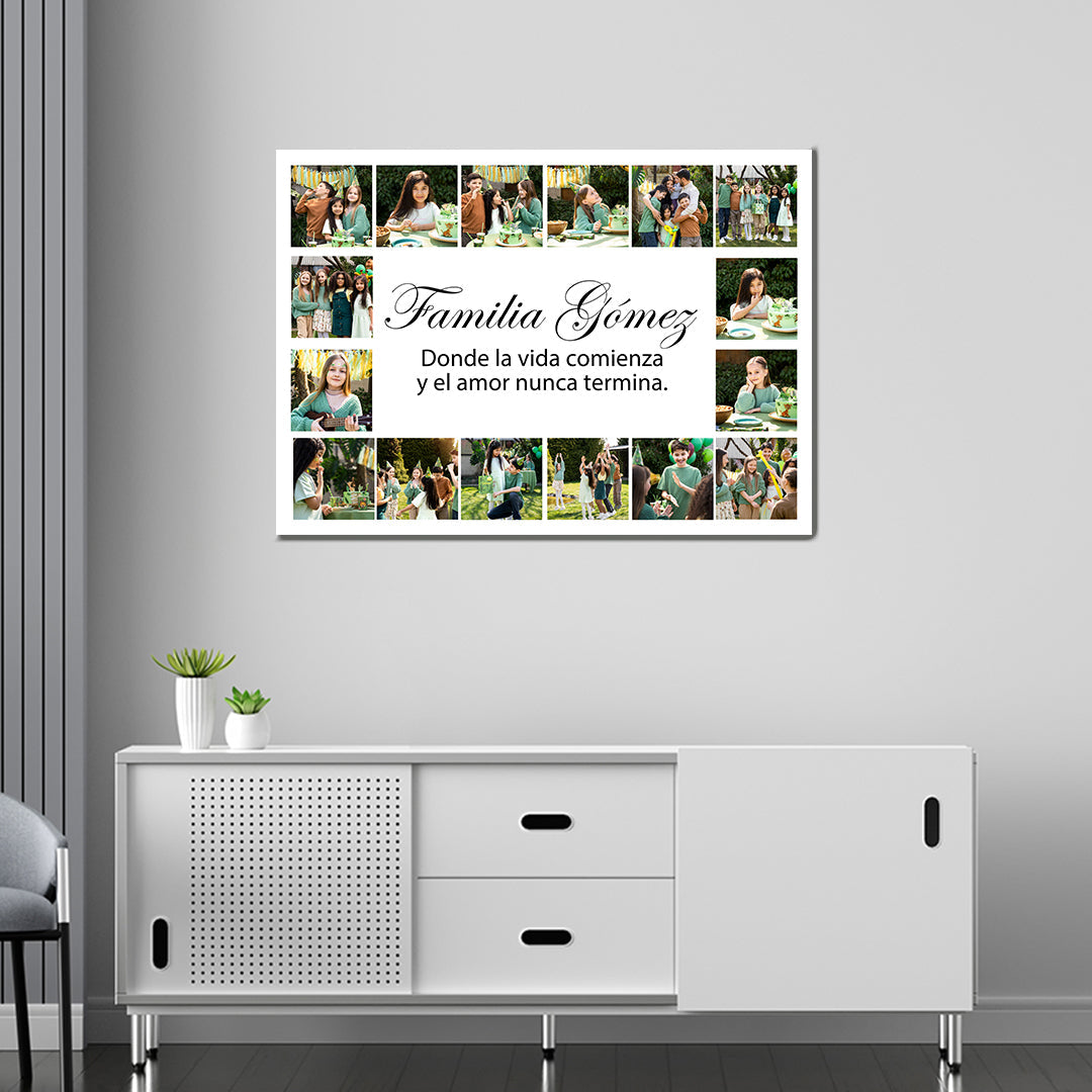 Cuadro Personalizado 100x70 cm con 16 Fotos y Mensaje