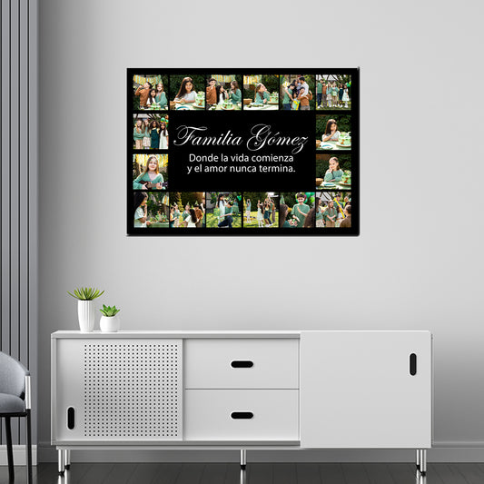 Cuadro Personalizado 70x50 cm con 16 Fotos y Mensaje