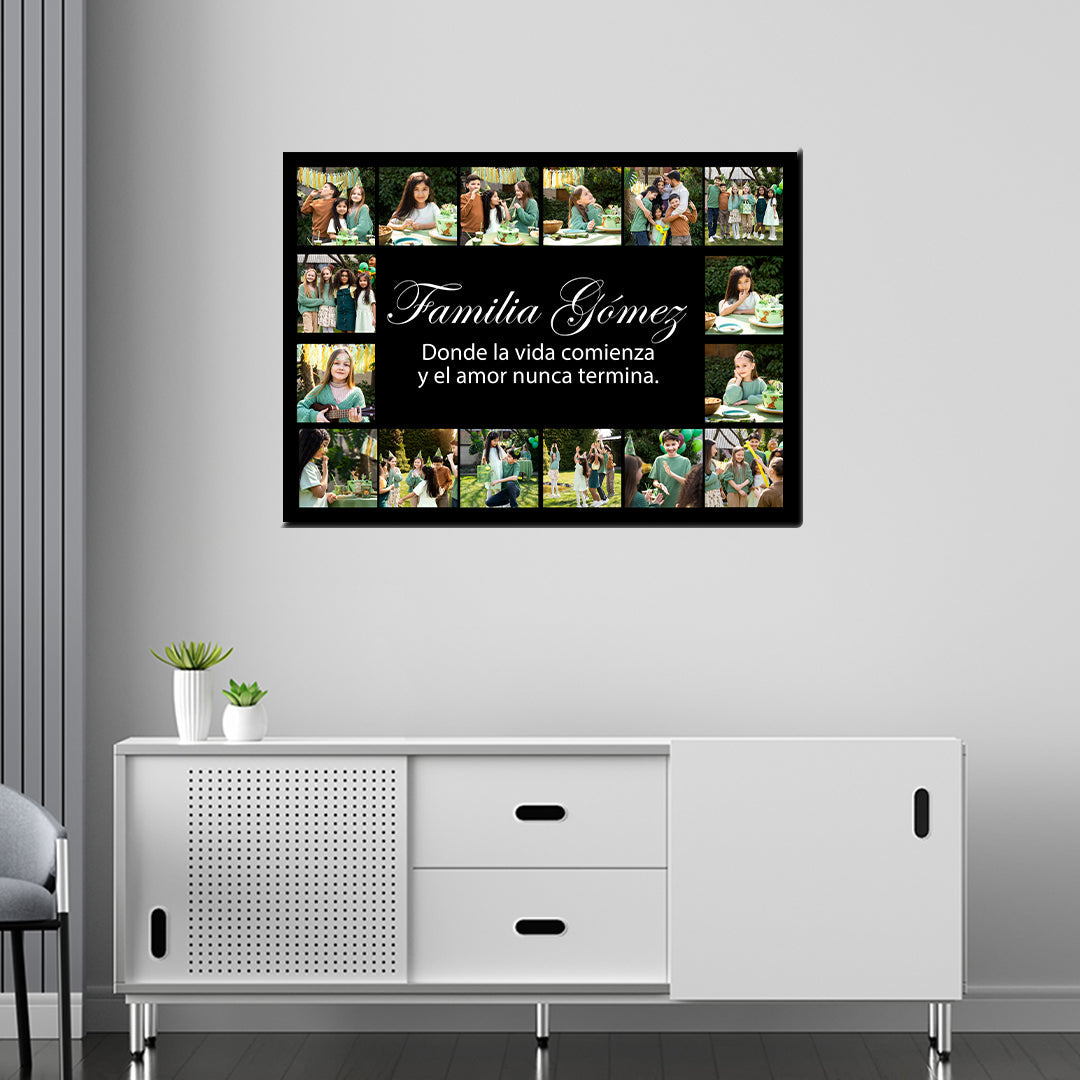 Cuadro Personalizado 100x70 cm con 16 Fotos y Mensaje