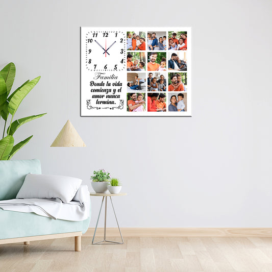 Cuadro Reloj Personalizado 50x40 cm con 12 Fotos