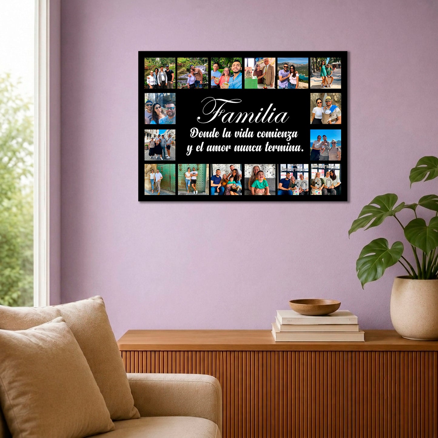Cuadro Personalizado con 16 Fotos y Mensaje | 70x50 cm