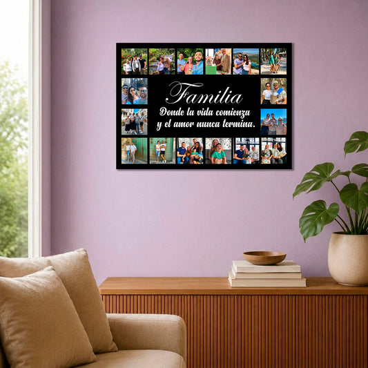 Cuadro Personalizado con 16 Fotos y Mensaje | 70x50 cm