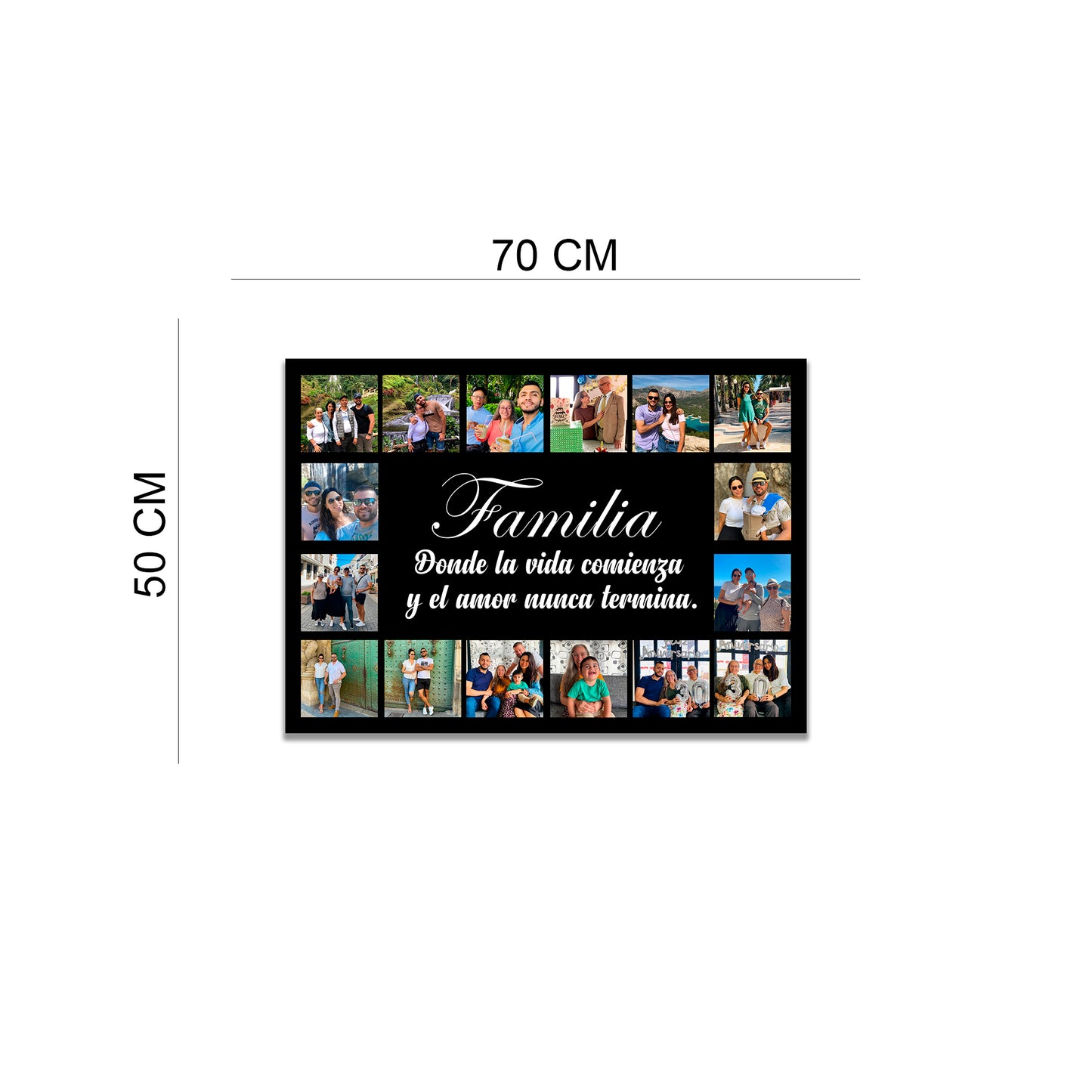 Cuadro Personalizado con 16 Fotos y Mensaje | 70x50 cm