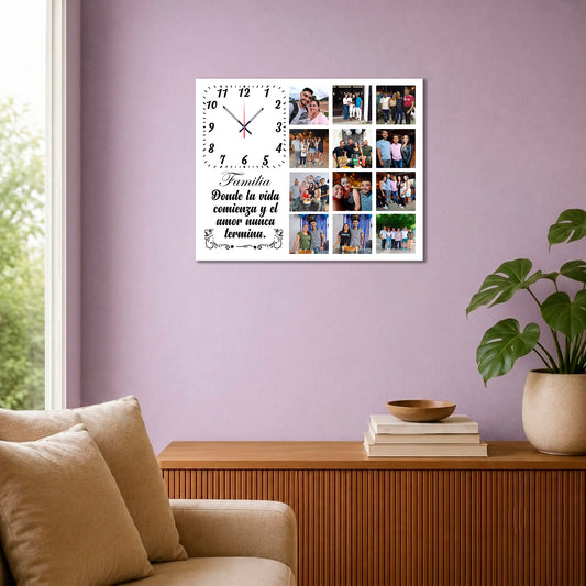 Cuadro Personalizado con Reloj y 12 Fotos | 50x40 cm