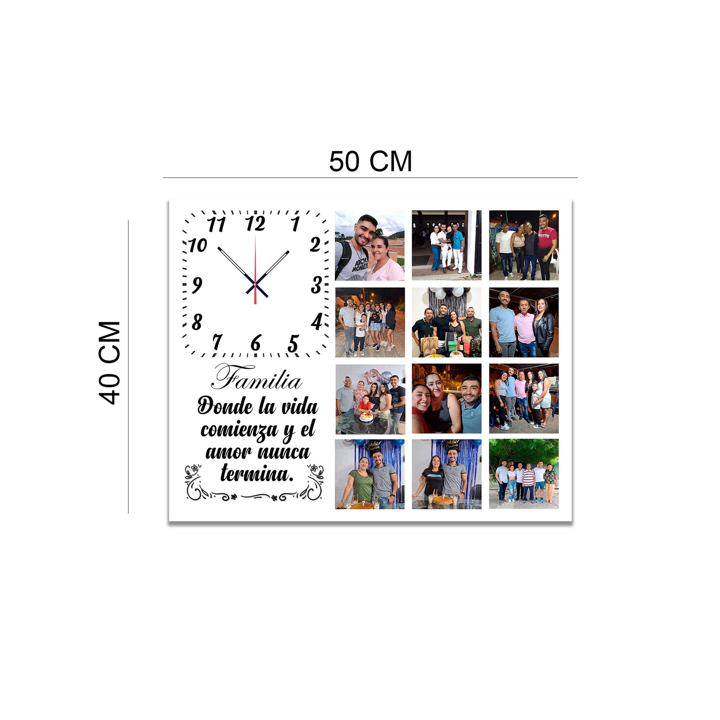 Cuadro Personalizado con Reloj y 12 Fotos | 50x40 cm